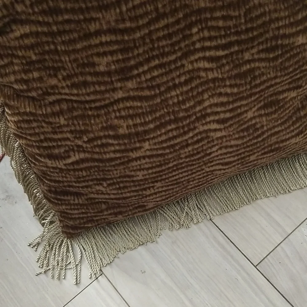 Golden Brown Fringed Accent Throw Pillow